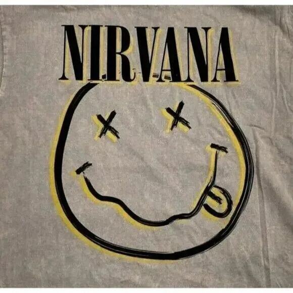 Nirvana Vintage Style Smile Back Short Sleeve Unisex T Shirt Crew Neck L Brown - Picture 13 of 15